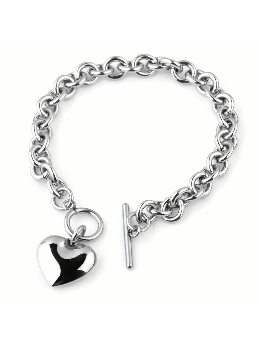 New - Gorgeous - Stainless Steel Heart Toggle Bracelet